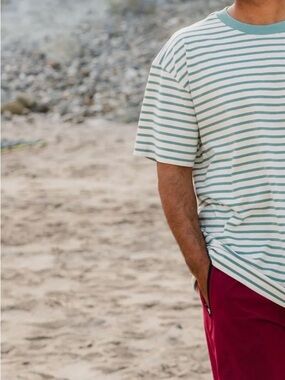 Vintage paco Striped Crewneck Tee in Seafoam and White S/M
